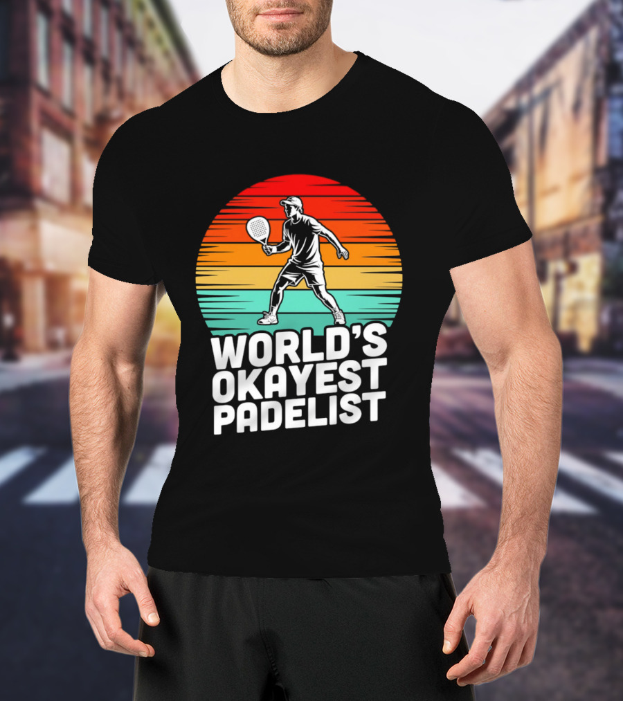 World's Okayest Padelist Retro Sunset Paddle Player T-Shirt