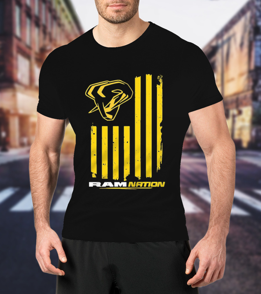 Ram Nation USA Flag Yellow Ram Head Stripes T-Shirt