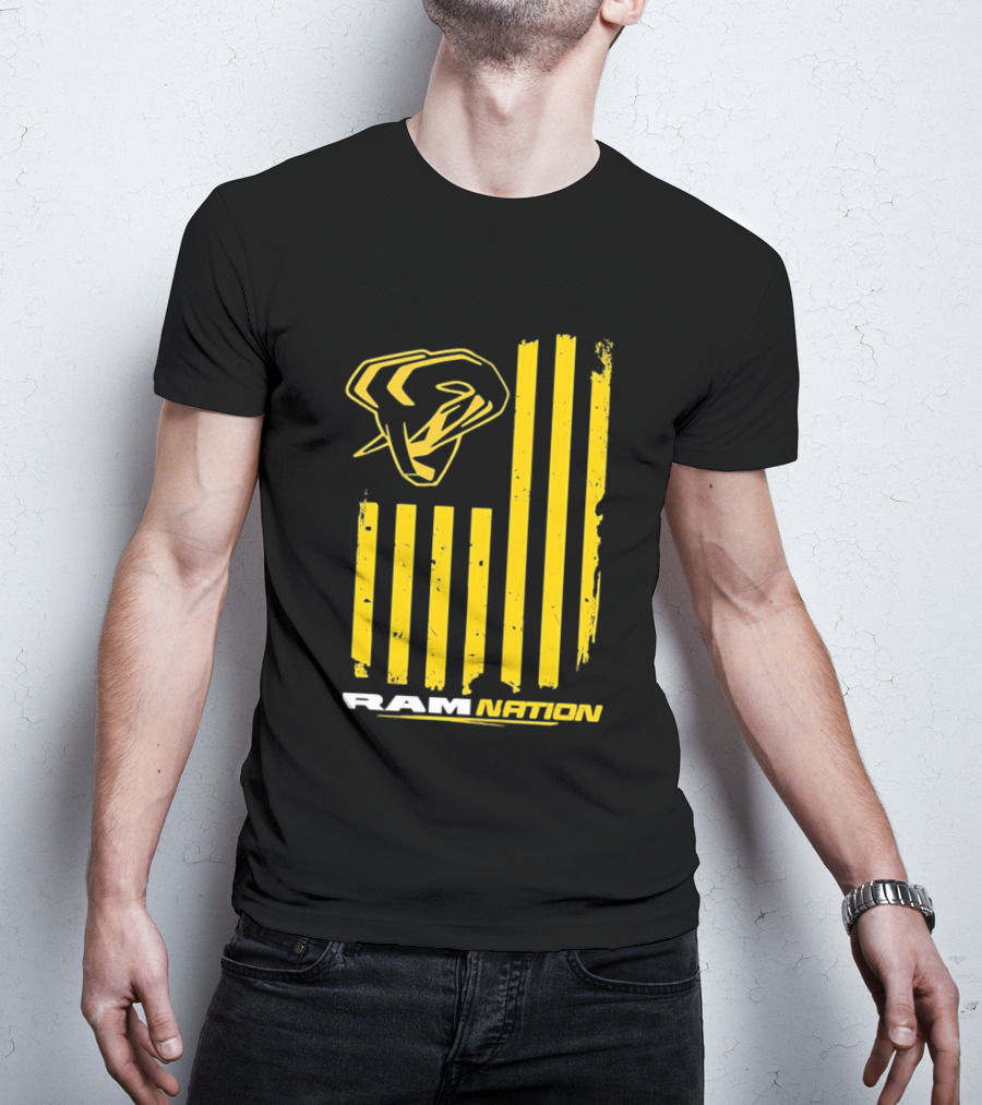 Ram Nation USA Flag Yellow Ram Head Stripes T-Shirt