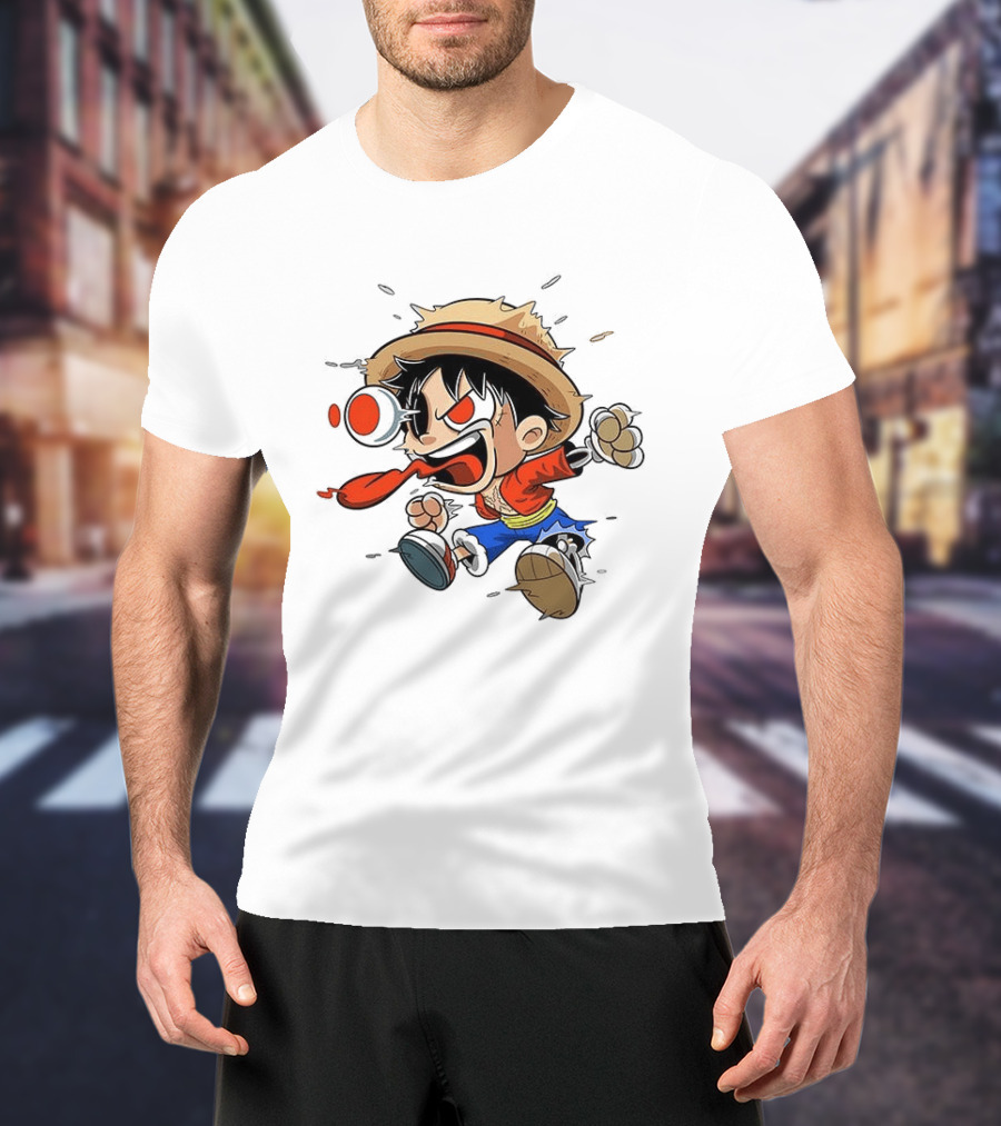 Chibi Dripping Monkey D. Luffy One Piece Anime Style Hat Straw Hat Pirates T-Shirt