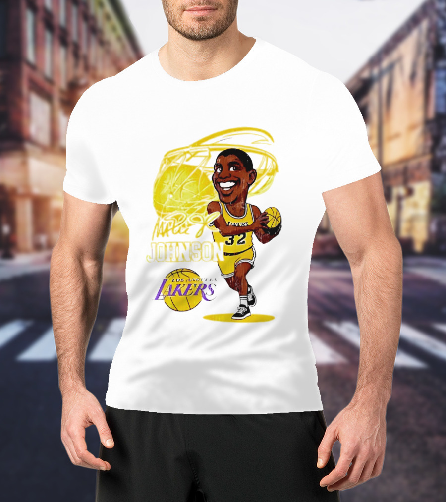 Magic Johnson 32 Los Angeles Lakers Basketball Caricature T-Shirt