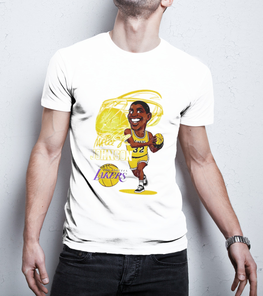Magic Johnson 32 Los Angeles Lakers Basketball Caricature T-Shirt