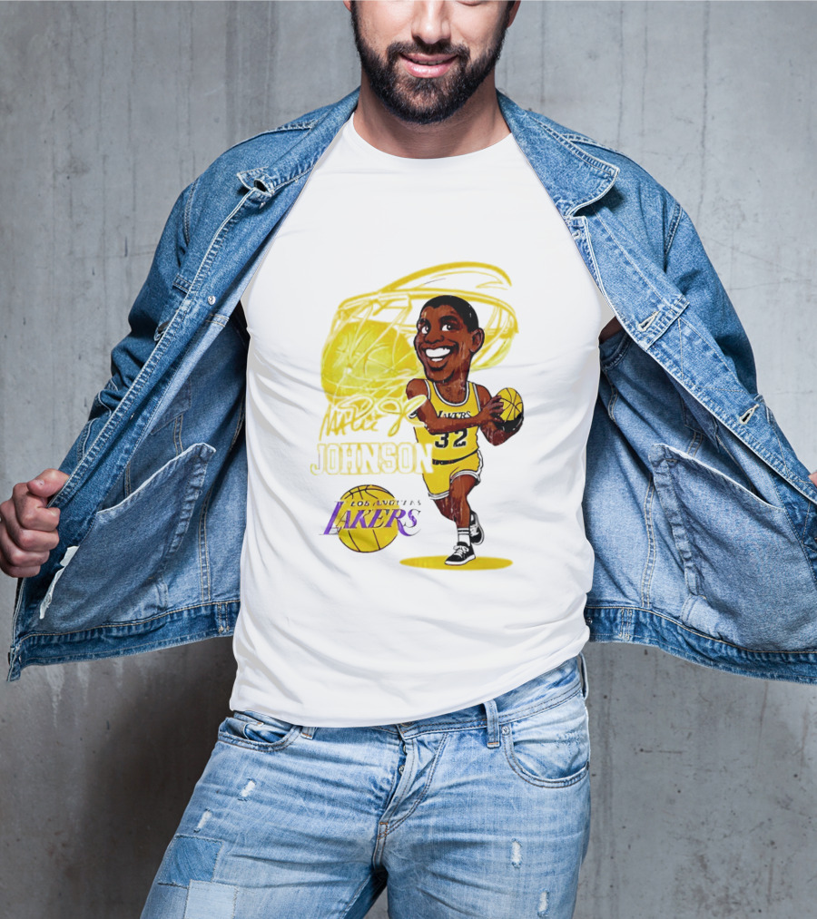 Magic Johnson 32 Los Angeles Lakers Basketball Caricature T-Shirt