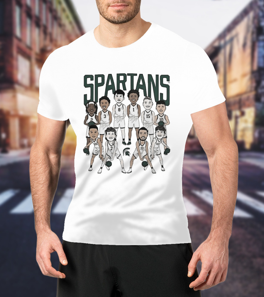 Michigan State Spartans Mens Basketball Team Caricature Players 3 8 1 15 10 35 T-Shirt