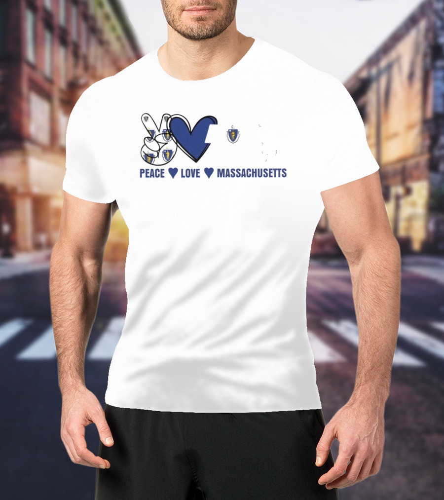 Peace Love Massachusetts With State Map T-Shirt