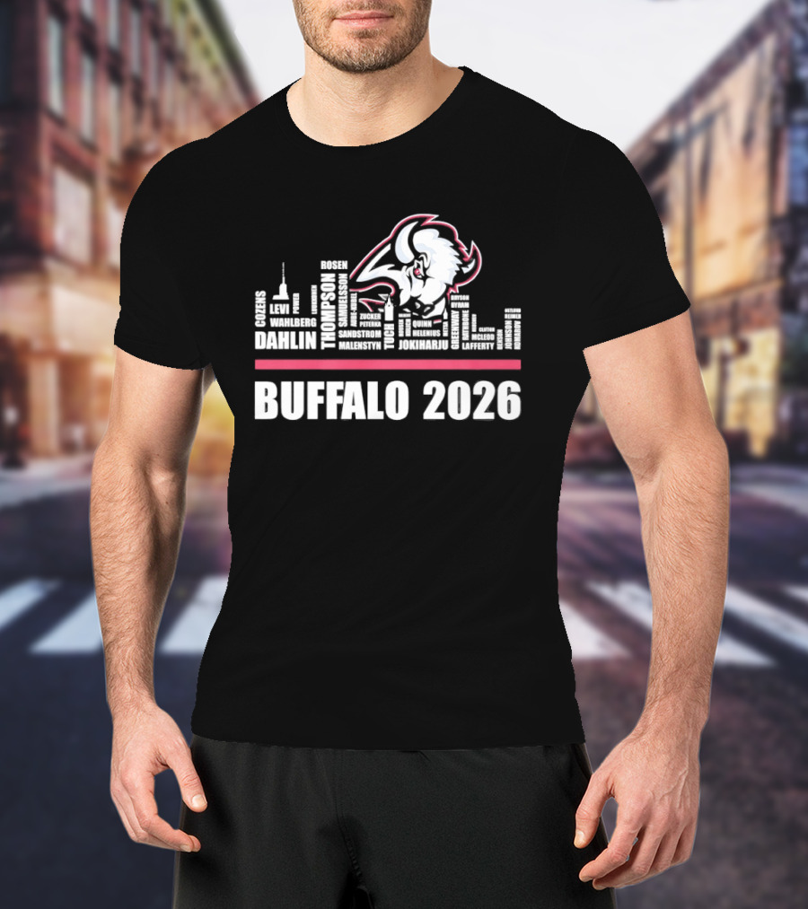Buffalo Sabres 2026 NHL Ice Hockey Skyline Players City Shape T-Shirt