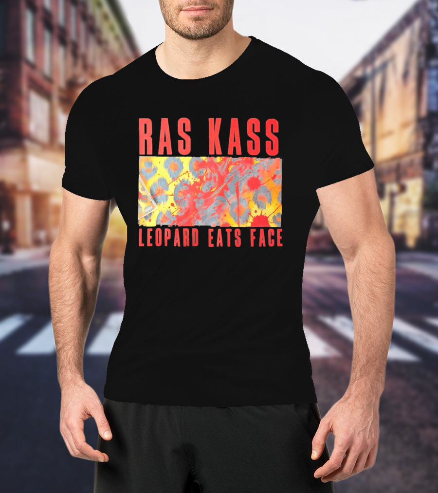 Ras Kass Leopard Eats Face Abstract Art With Blood Splatter And Animal Print T-Shirt