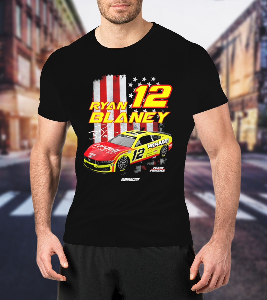 Ryan Blaney 12 Team Penske NASCAR American Flag Racing Car T-Shirt