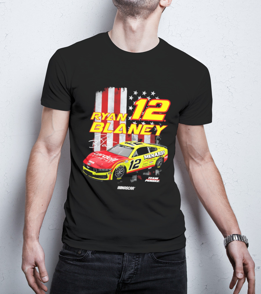 Ryan Blaney 12 Team Penske NASCAR American Flag Racing Car T-Shirt