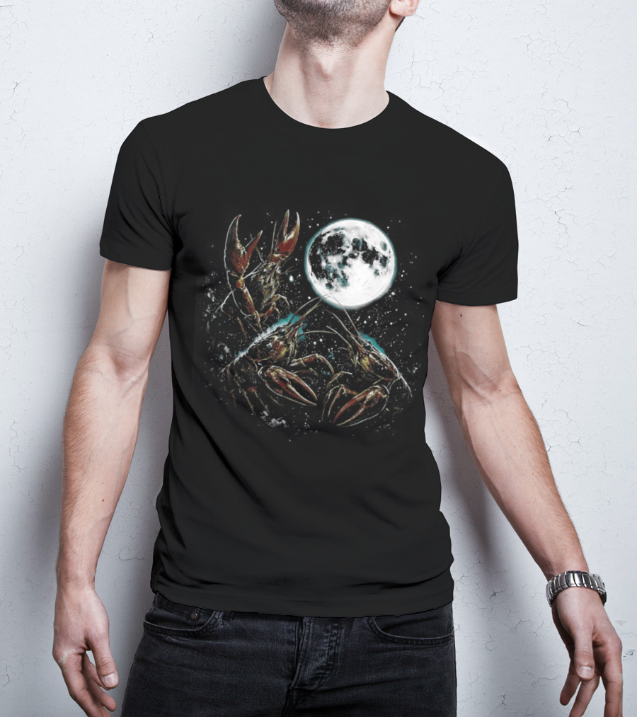 Three Crawfish Moon Galaxy Space Animal Lunar Crawdad Trio T-Shirt
