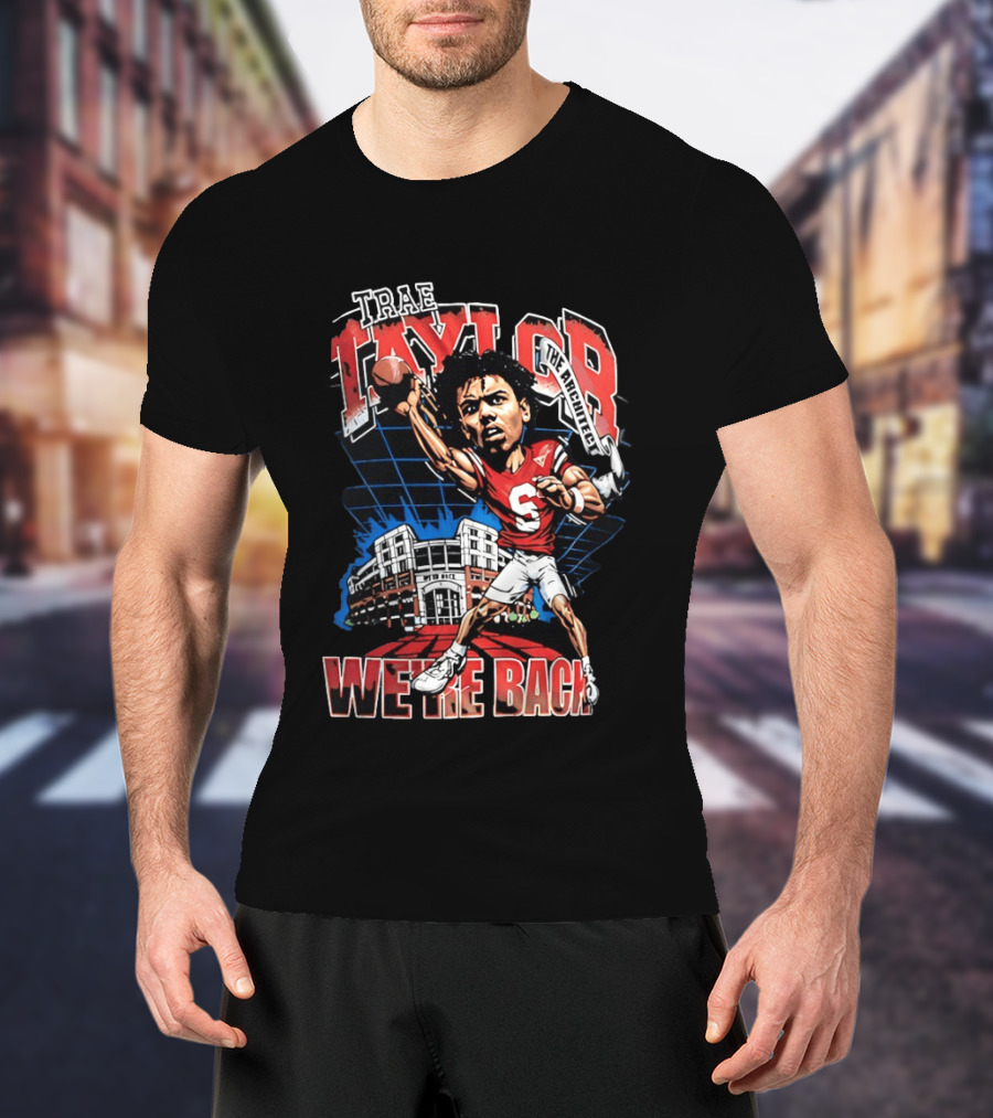 Trae Taylor Montana Grizzlies Football We're Back Red Quarterback Number 5 Stadium T-Shirt
