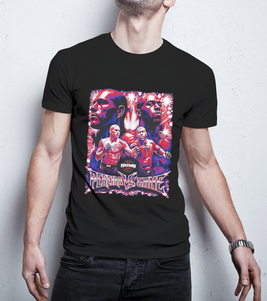 UFC Freedom 250 Pereira Vs Gane Event With Dramatic Fighter Portraits T-Shirt