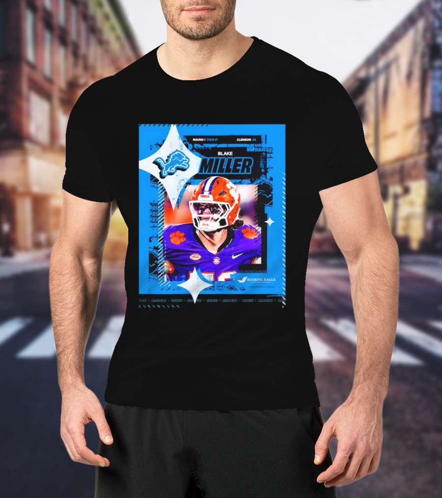 Blake Miller Clemson Round 1 Pick 17 Detroit Lions Tiger Uniform T-Shirt