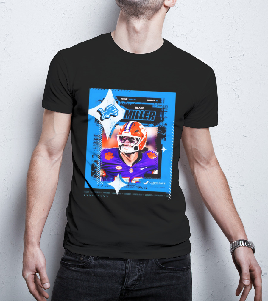 Blake Miller Clemson Round 1 Pick 17 Detroit Lions Tiger Uniform T-Shirt
