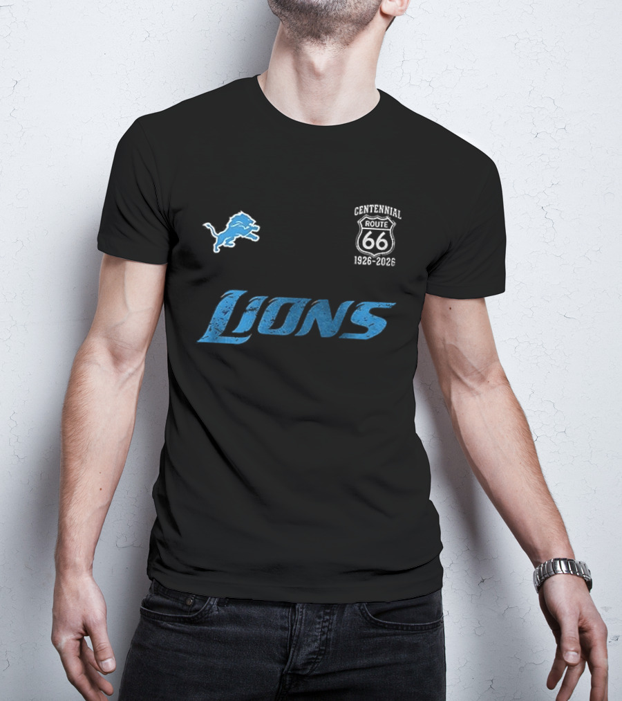 Detroit Lions Centennial Route 66 1926 2026 100th Anniversary T-Shirt