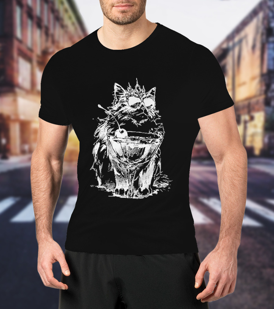 Princess Donut The Desperado Club Fluffy Cat With Sunglasses And Cocktail T-Shirt