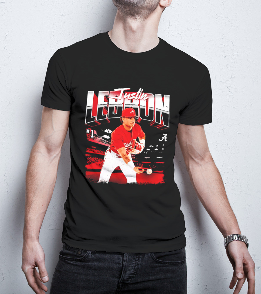 Justin Lebron Alabama Crimson Tide Baseball Player In Action T-Shirt