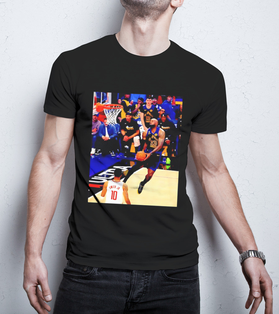 LeBron James Los Angeles Lakers Dunking Action Photo T-Shirt