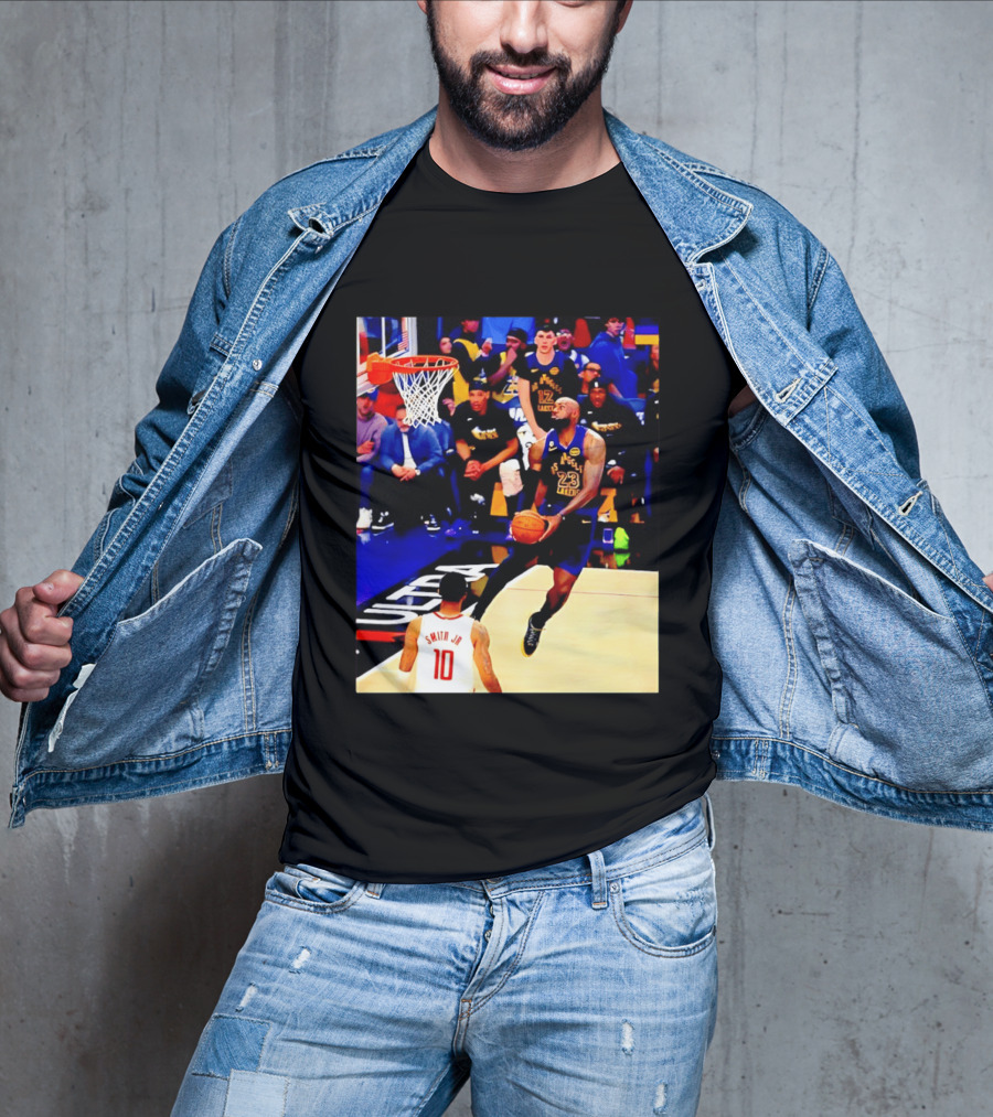 LeBron James Los Angeles Lakers Dunking Action Photo T-Shirt
