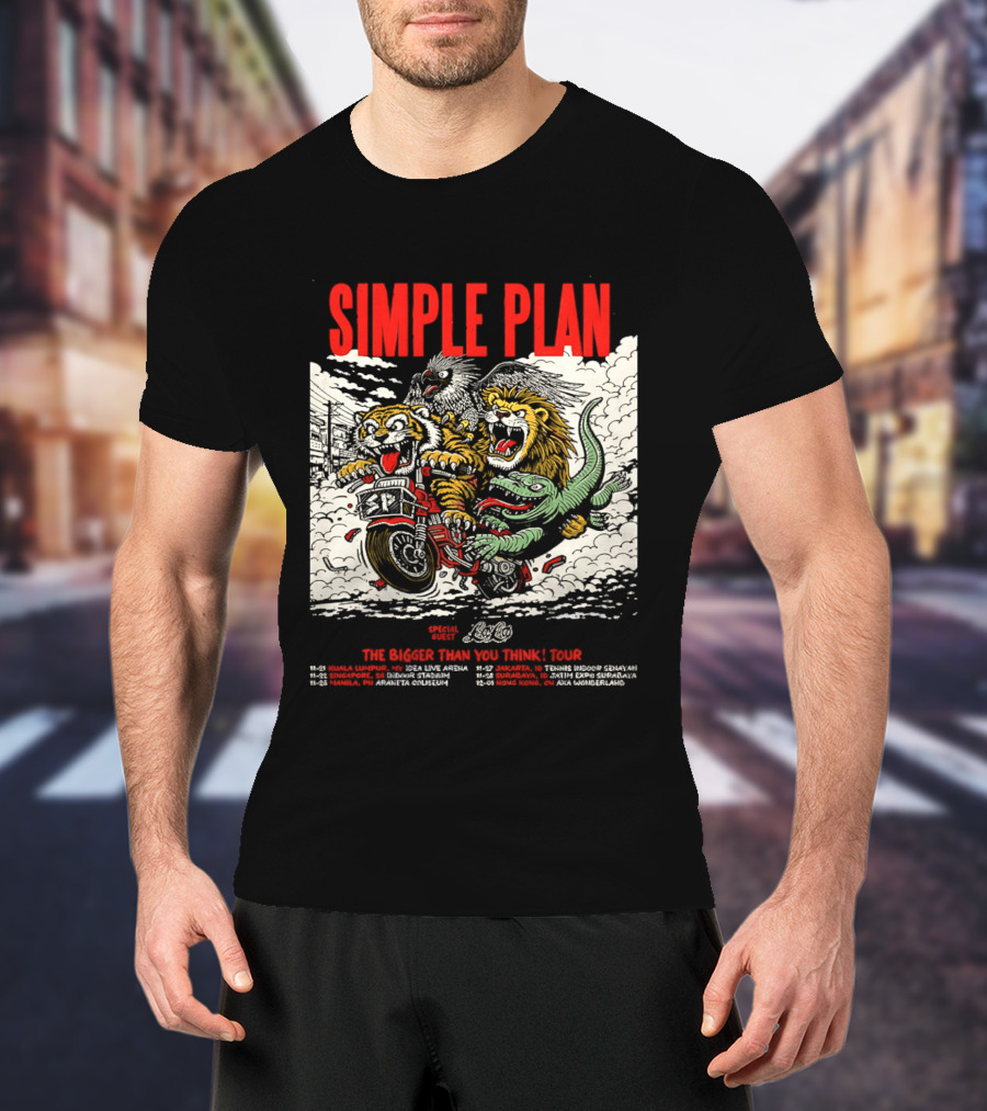 Simple Plan 2024 The Bigger Than You Think Tour Dates Lion And Monster Motocross T-Shirt
