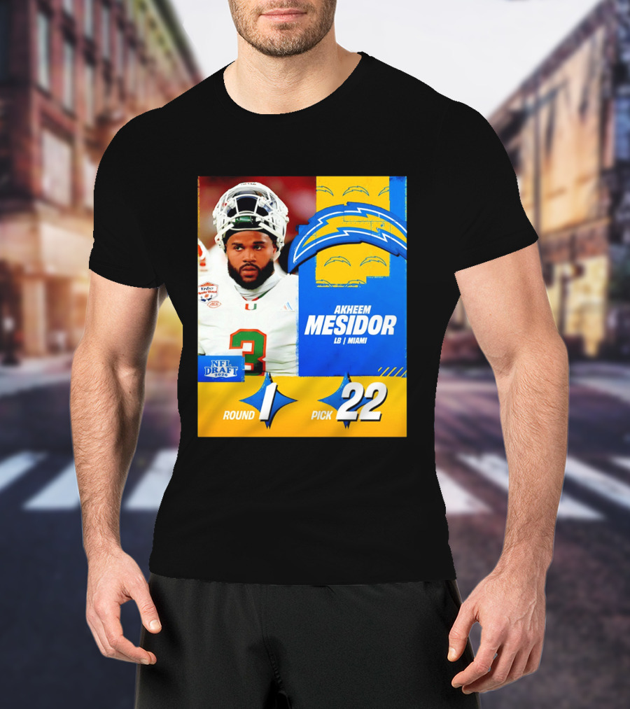 NFL Draft 2026 Los Angeles Chargers Akheem Mesidor Round 1 Pick 22 T-Shirt