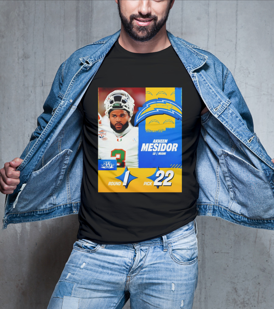 NFL Draft 2026 Los Angeles Chargers Akheem Mesidor Round 1 Pick 22 T-Shirt
