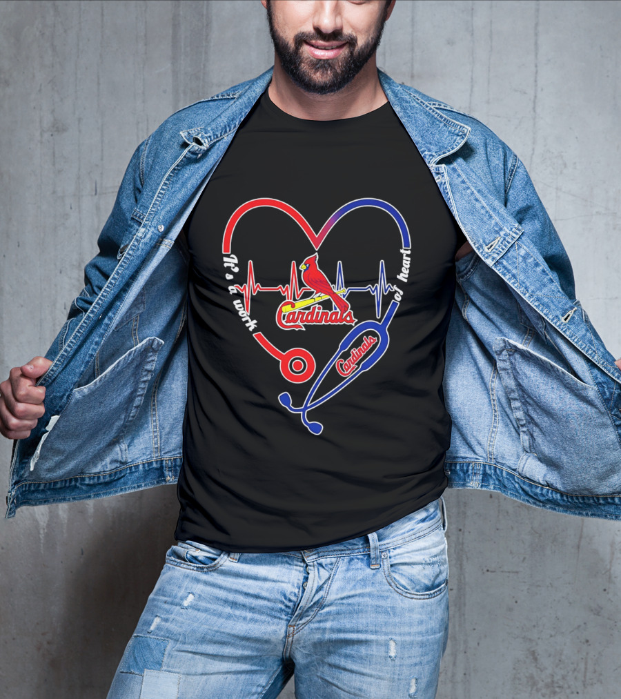 St. Louis Cardinals Heartbeat Stethoscope It's A Work Of Heart 2026 T-Shirt