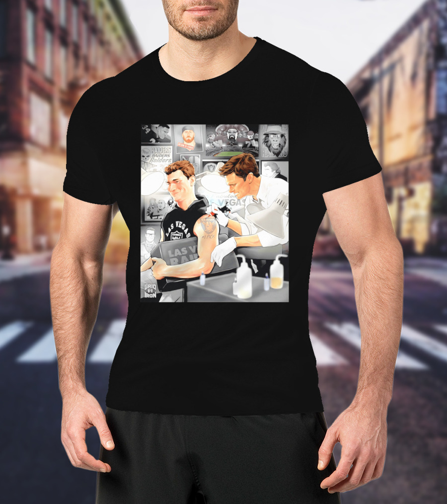 Las Vegas Raiders Fernando Mendoza Tom Brady Tattoo Moment With Raiders Art And Iconic Characters T-Shirt