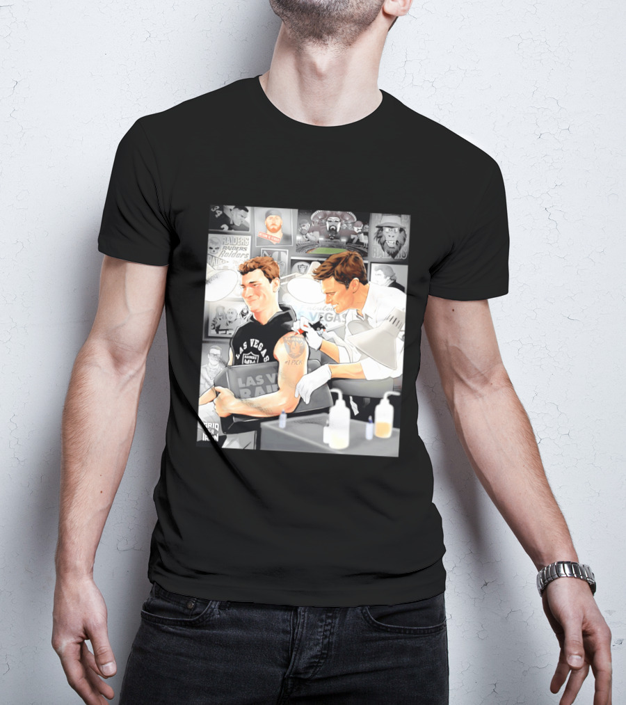 Las Vegas Raiders Fernando Mendoza Tom Brady Tattoo Moment With Raiders Art And Iconic Characters T-Shirt