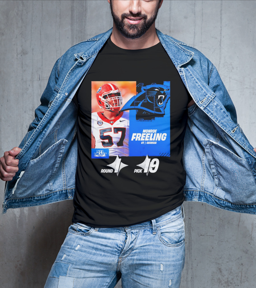 Monroe Freeling Georgia OT Round 1 Pick 19 Carolina Panthers 2026 NFL Draft T-Shirt