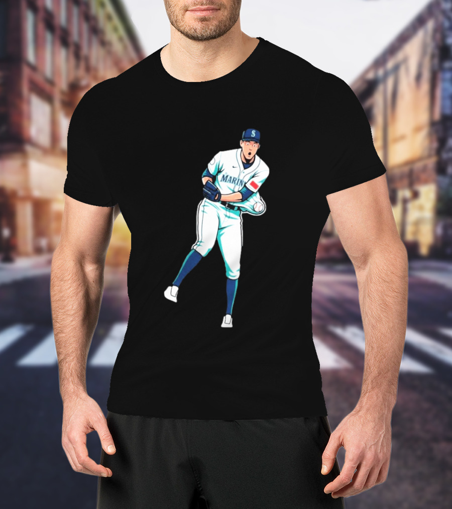 Mariners Gogan Gilbert Baseball Pitcher Action Scene T-Shirt