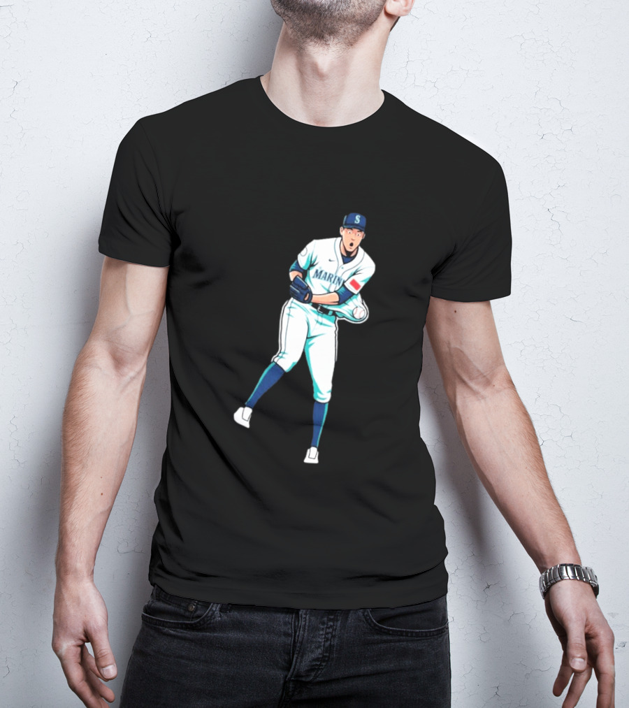 Mariners Gogan Gilbert Baseball Pitcher Action Scene T-Shirt