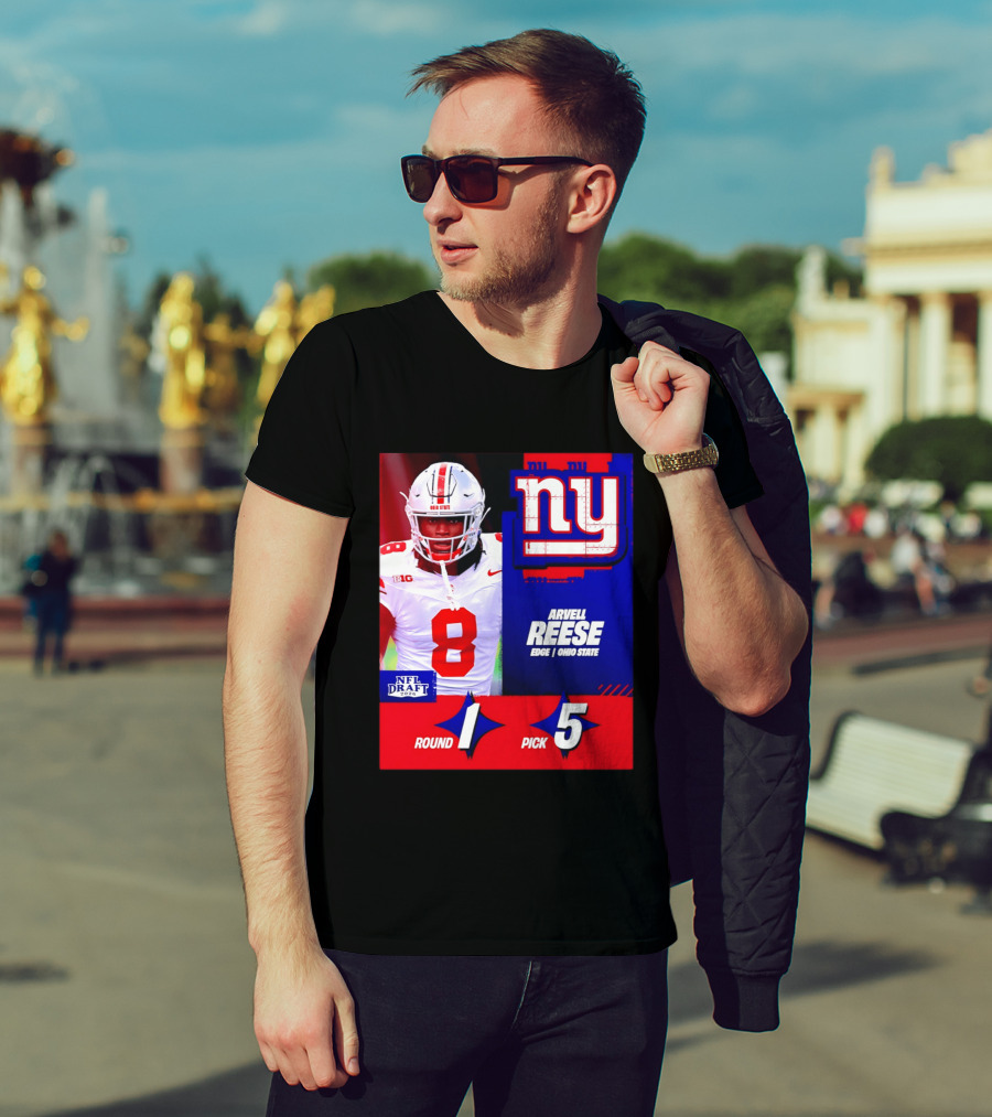 New York Giants NFL Draft 2026 Arvell Reese Ohio State Round 1 Pick 5 T-Shirt