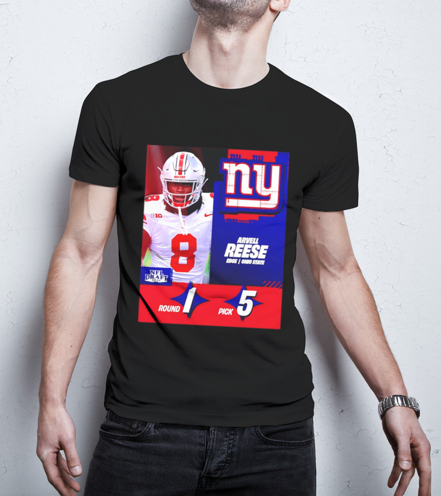 New York Giants NFL Draft 2026 Arvell Reese Ohio State Round 1 Pick 5 T-Shirt
