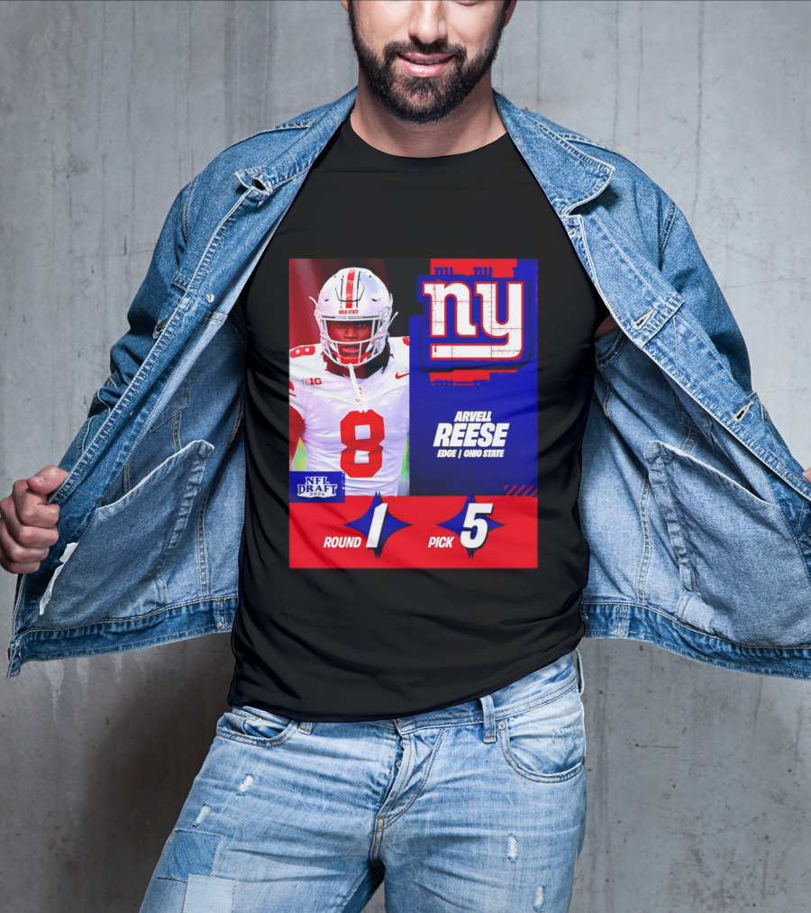 New York Giants NFL Draft 2026 Arvell Reese Ohio State Round 1 Pick 5 T-Shirt