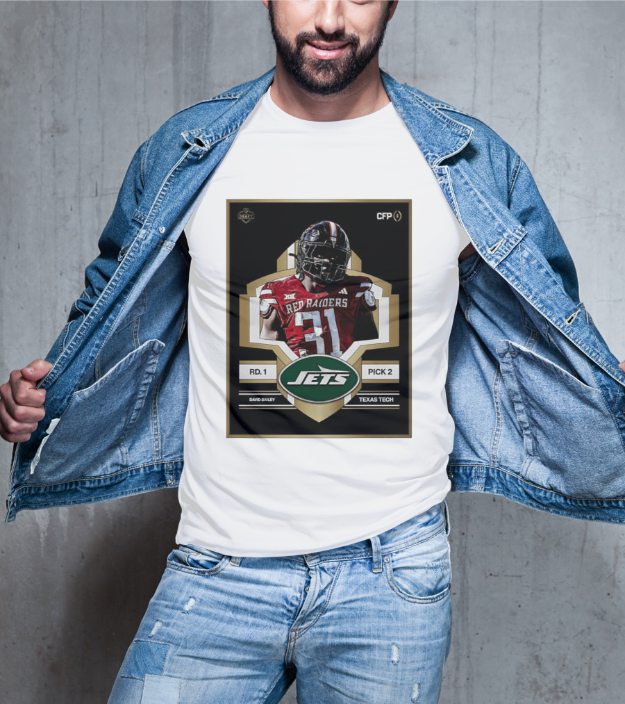 New York Jets Draft 2026 Texas Tech Red Raiders David Bailey Round 1 Pick 2 T-Shirt