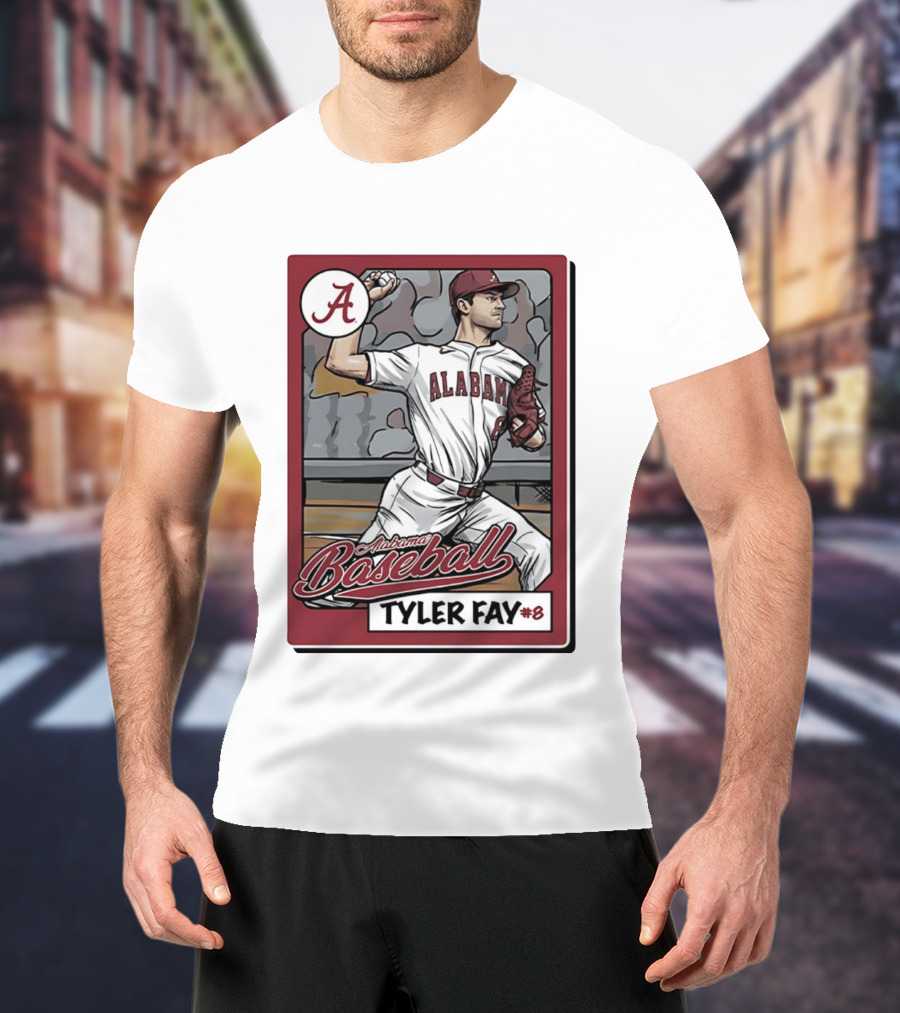 Alabama Crimson Tide Baseball Tyler Fay #8 Cartoon Card T-Shirt