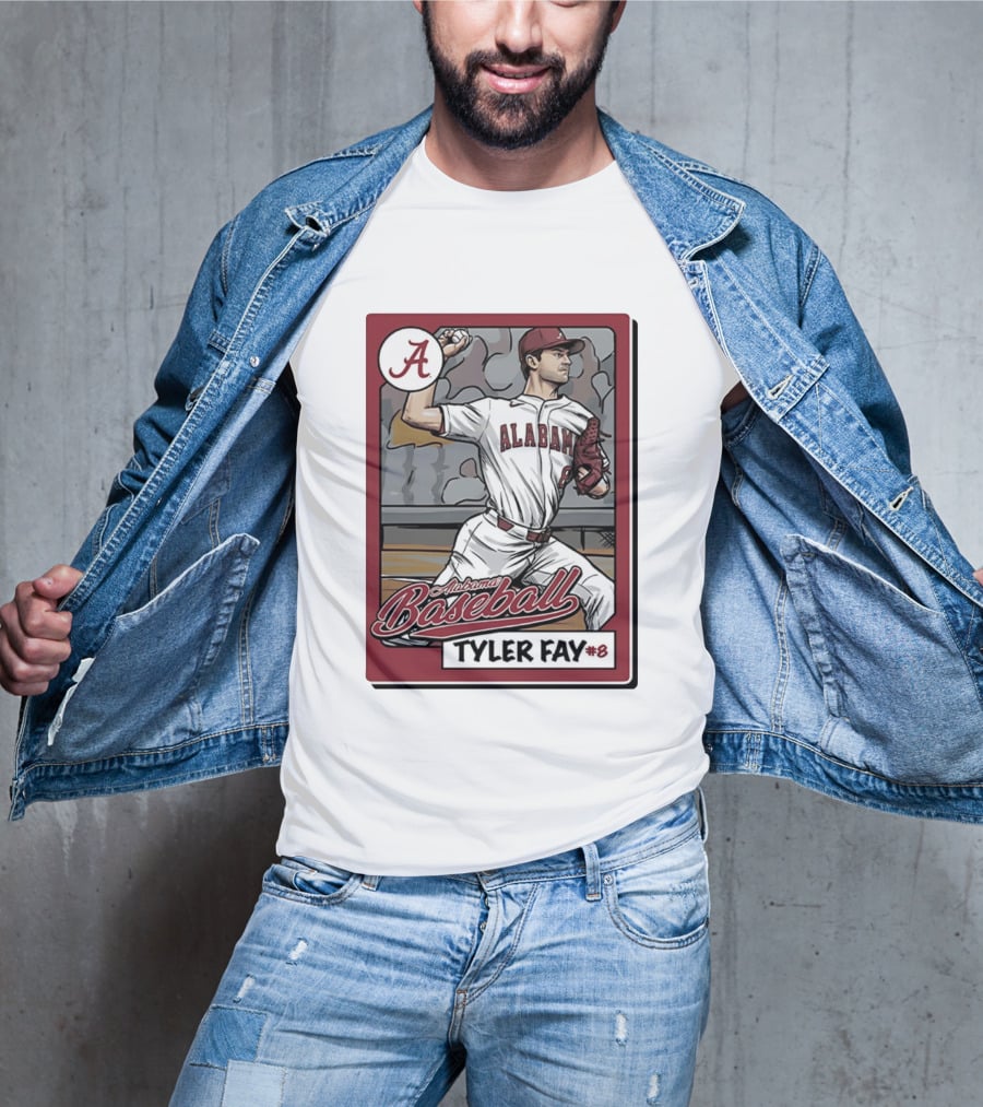 Alabama Crimson Tide Baseball Tyler Fay #8 Cartoon Card T-Shirt