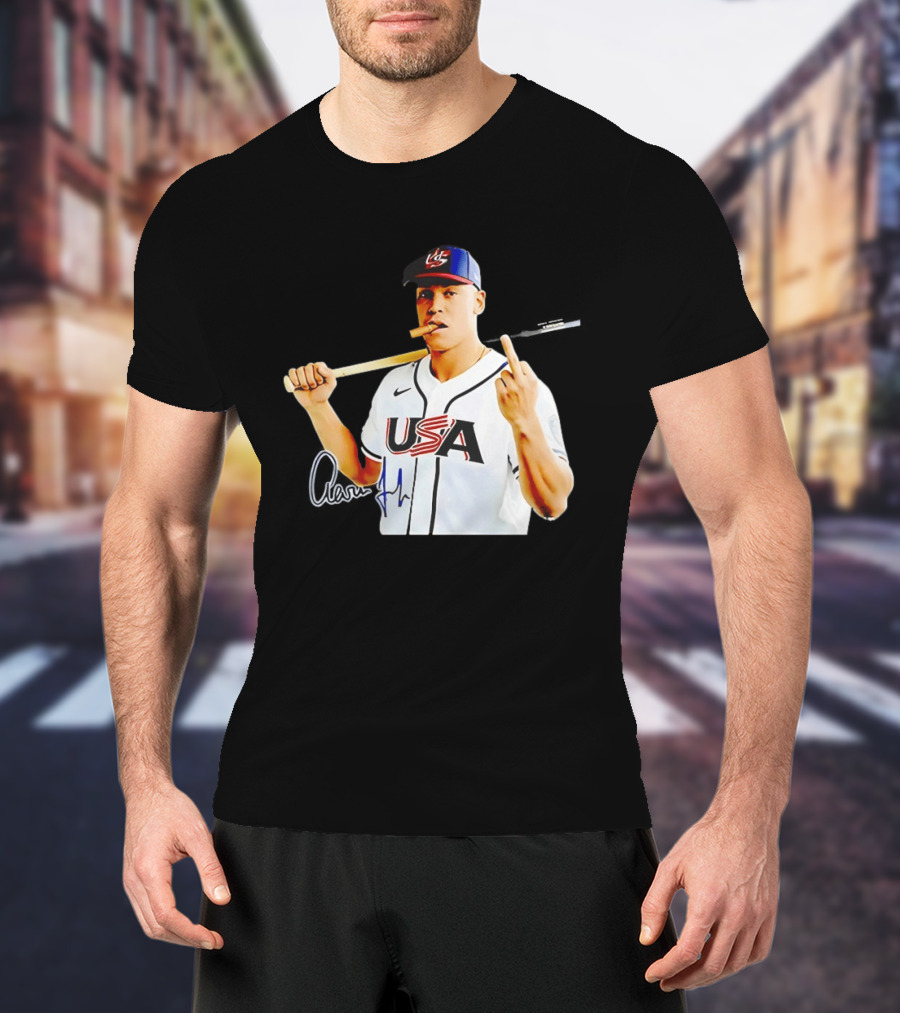 Aaron Judge USA World Baseball Smoking Middle Finger Gesture Iconic Sports Symbolism T-Shirt