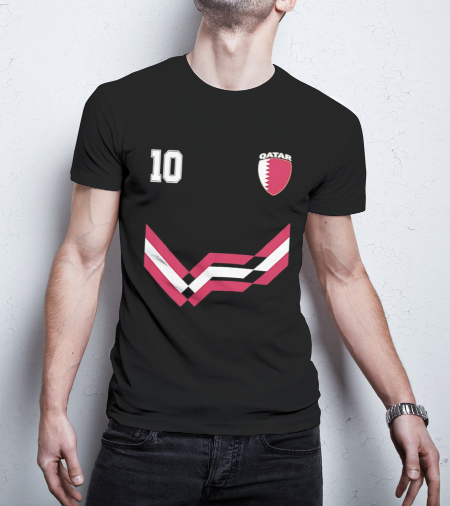 Akram Afif Qatar 10 Soccer Badge Red Chevron T-Shirt