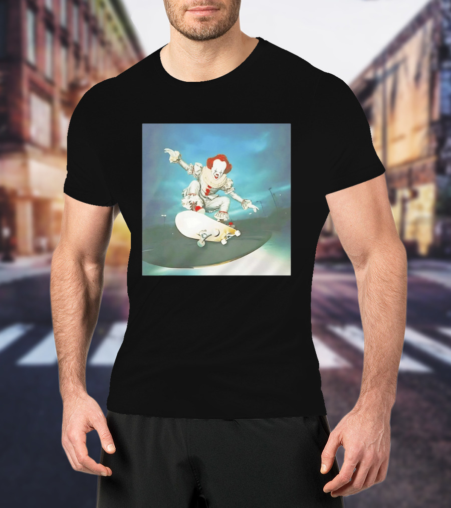 Pennywise Skateboard Night Scene Iconic Clown Performing Skateboarding Trick T-Shirt