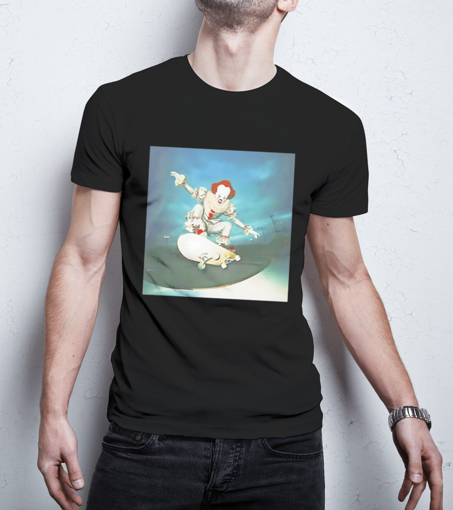 Pennywise Skateboard Night Scene Iconic Clown Performing Skateboarding Trick T-Shirt
