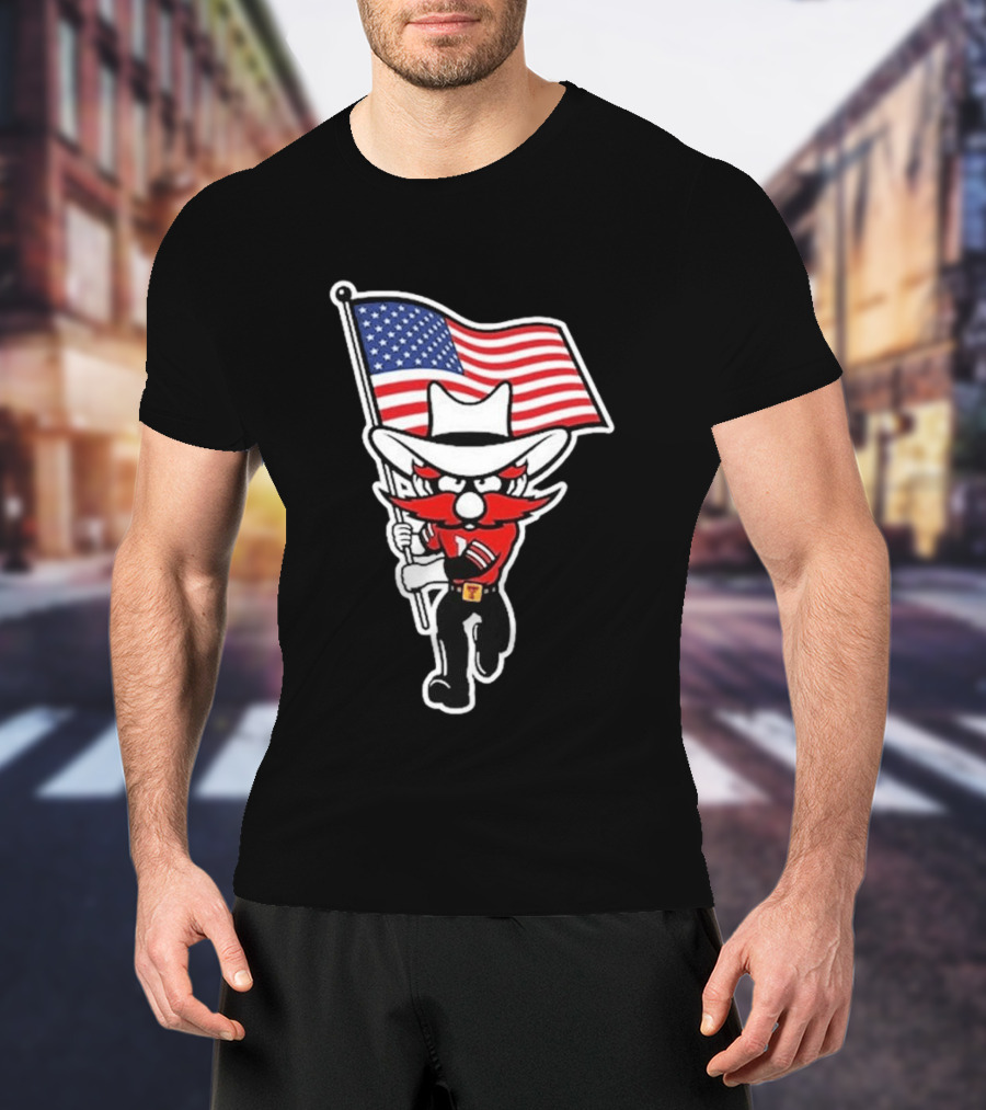 Raider Red American Flag Cowboy Cartoon Running T-Shirt