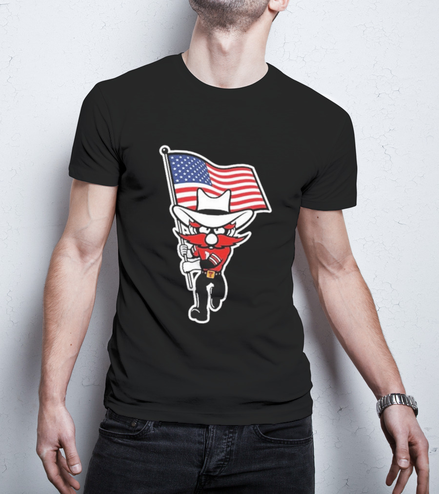 Raider Red American Flag Cowboy Cartoon Running T-Shirt