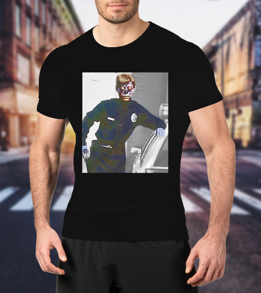 Skeleton Alien Cop They Live 80s Movie Police T-Shirt