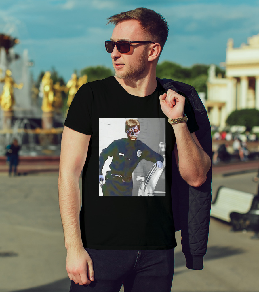 Skeleton Alien Cop They Live 80s Movie Police T-Shirt