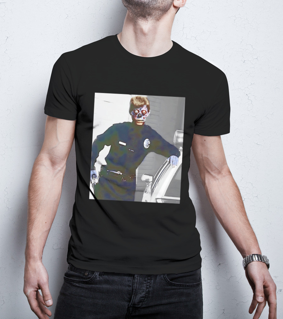 Skeleton Alien Cop They Live 80s Movie Police T-Shirt