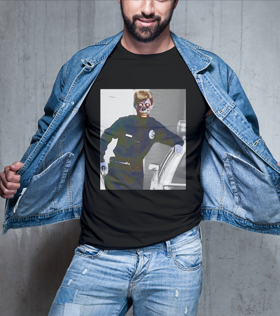 Skeleton Alien Cop They Live 80s Movie Police T-Shirt