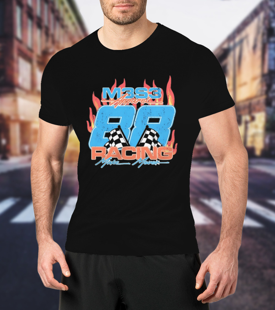 M3S3 Apparel 88 Racing Make Moves Racing Flames Checkered Flags T-Shirt