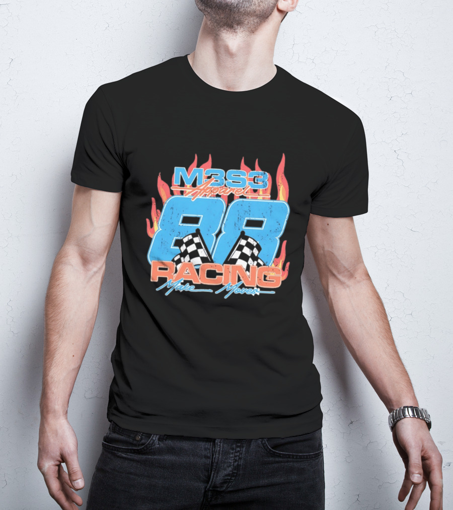 M3S3 Apparel 88 Racing Make Moves Racing Flames Checkered Flags T-Shirt